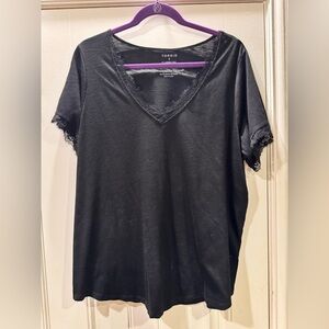 Torrid Black Lace Trim V-Neck Tee
